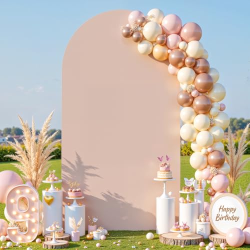 Image of Nude Arch Backdrop Cover 6.6FT Spandex Fitted Wedding Arch Stand Covers Round Top Chiara Arch Covers Stretchy Backdrop Cover for Birthday Party Ceremony Banquet Decoration