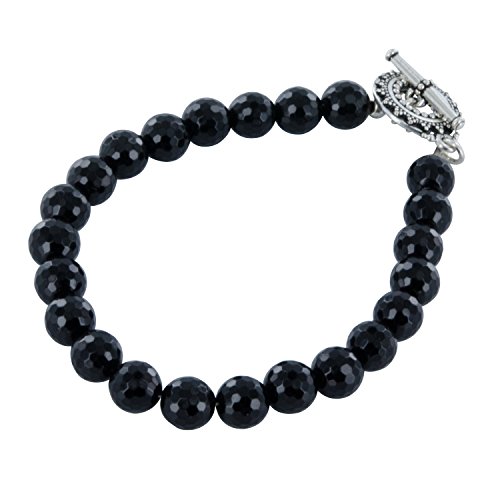ASHANTI - Pulsera de plata de ley con piedra de ónix negra y cierre de peltre hecho a mano con una sola hebra negra