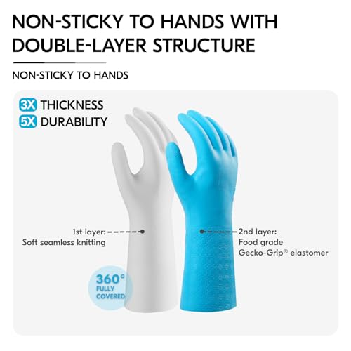 Vgo... Heavy Duty Cleaning Gloves Lined Nylon, Household Gloves Reuseable in TPE Latex Free, Thicker Antislip Washing Up Gloves for Kitchen Bathroom Gardening Painting, with Flower Flavor, 1 pair - Image 3