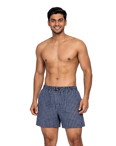 Image of OPEX Men's Checked Cotton Blend Lounge Boxer Shorts Pack of 5 | Regular Fit with Elasticated Waistband | Double Side Pockets & Button Fly