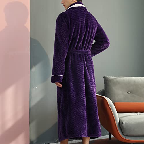 Lu's Chic Men's Long Plush Robe Winter Belted Warm Kimono Soft SPA Hot Tub Dressing Gown Full Length Fuzzy Bathrobe4