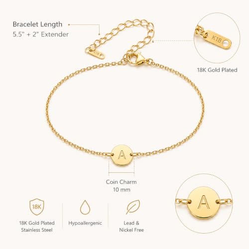 Gold Initial Bracelet for Women, Dainty 18K Gold Plated Letter Bracelet, Personalized Name Adjustable Chain Bracelet, Minimalist Everyday Jewelry by Scaleer - Used condition - Image 5