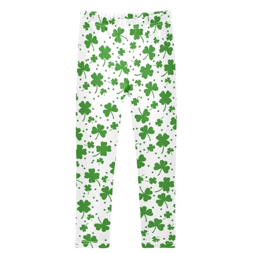 Girls' Leggings St Patricks Day Clover Ankle Length Printed Leggings Comfort Pants for Kids 4-10 Years