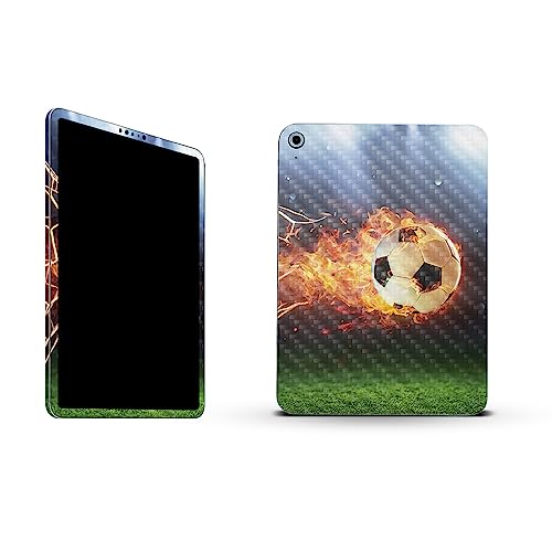 Image of MightySkins Carbon Fiber Skin Compatible with Apple iPad 10.9 inch 10th Gen (2022) Full Wrap Kit - Flaming Soccer Ball | Protective, Durable Textured Carbon Fiber Finish | Easy to Apply | Made in The USA