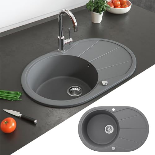 Bergström Granitspüle 780x500mm inkl. Siphon Küchenspüle Einbauspüle reversibel (Grau)