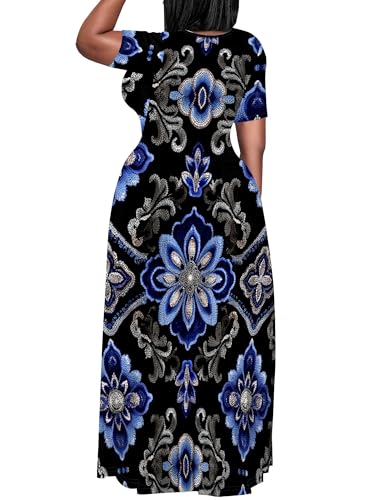Image of PinkPatty Plus Size Maxi Dress for Curvy Women Crew Neck Long Sleeves Casual Dress Vacation Sundresses with Pockets