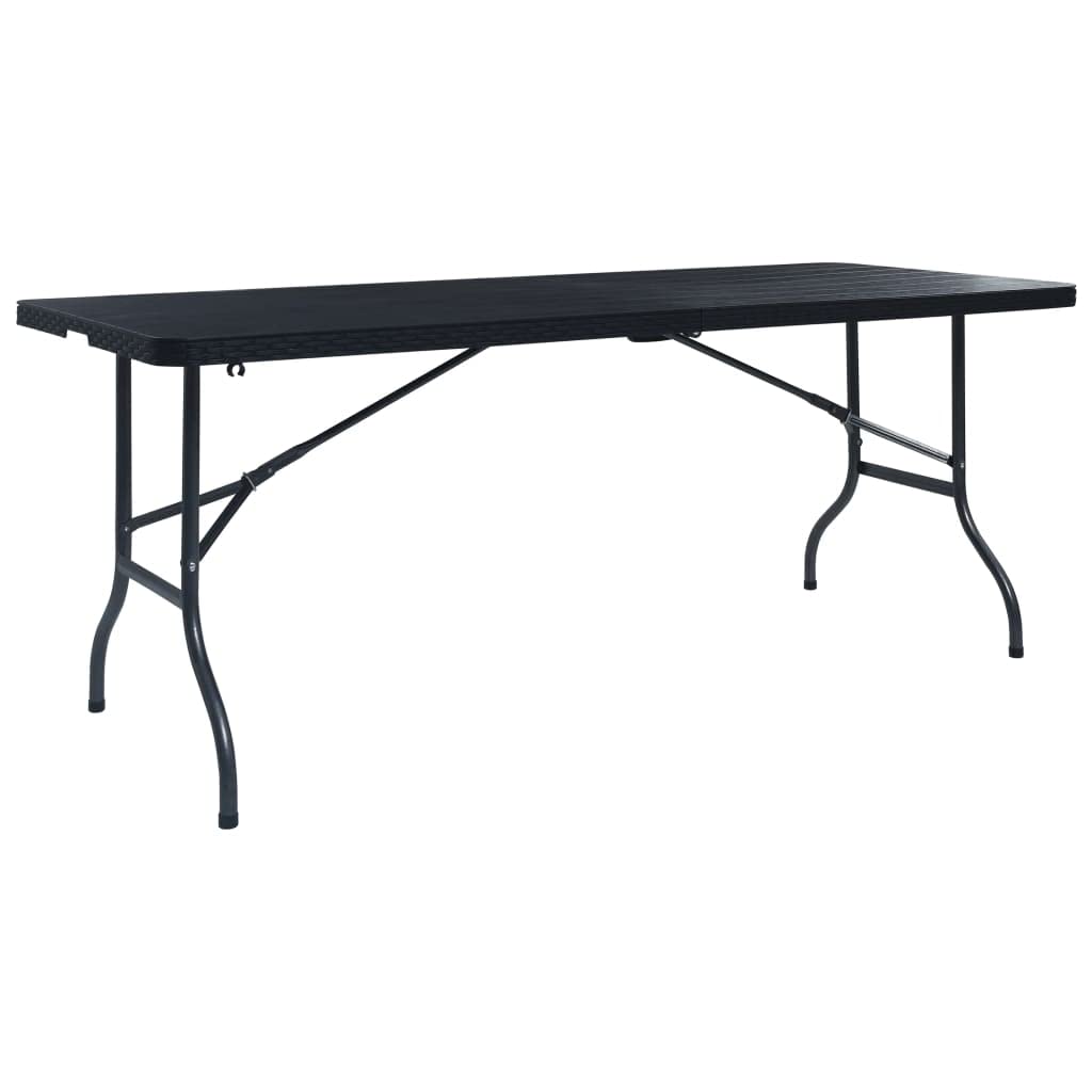 Tavolo da giardino pieghevole, nero, 180 x 75 x 72 cm, HDPE, effetto rattan, resistente alle intemperie, stabile, leggero, con maniglia per il trasporto, ideale per balcone, terrazza, esterni