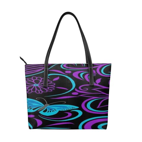 Sac à bandoulière motif papillons violets idéal pour le bureau l'école et les voyages