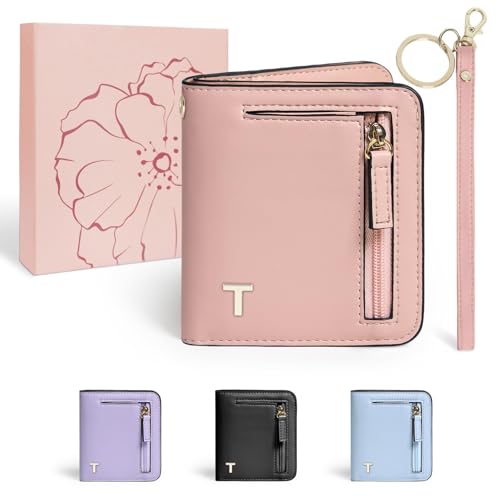 Image of COSHAYSOO Initial Teen Girl Wallets RFID Slim Wristlet Keychain Personalized Easter Basket Stuffers Birthday Gifts for 8 9 10 11 12 13 14 15 16 17 18 Year Old Teenage Girls, Pink Letter T