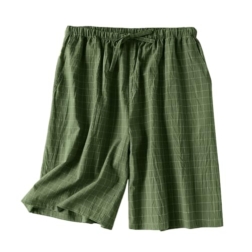 GOFULY Men'S Pajama Shorts Lightweight Palid Lounge Pj Shorts Elastic Waist Drawstring Short Fall Pajama Pants With Pockets