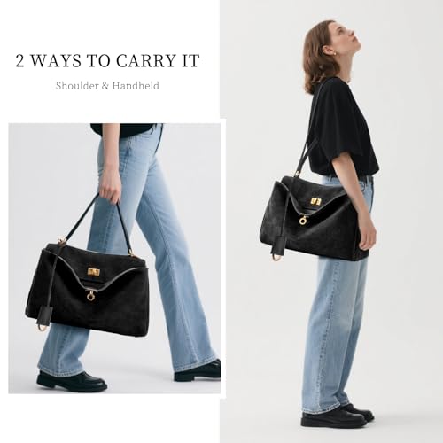 Image of hedexe Genuine Leather Tote Bag for Women: Soft Cowhide Shoulder Handbags for Ladies - Satchel Purse for Travel Work(Large)