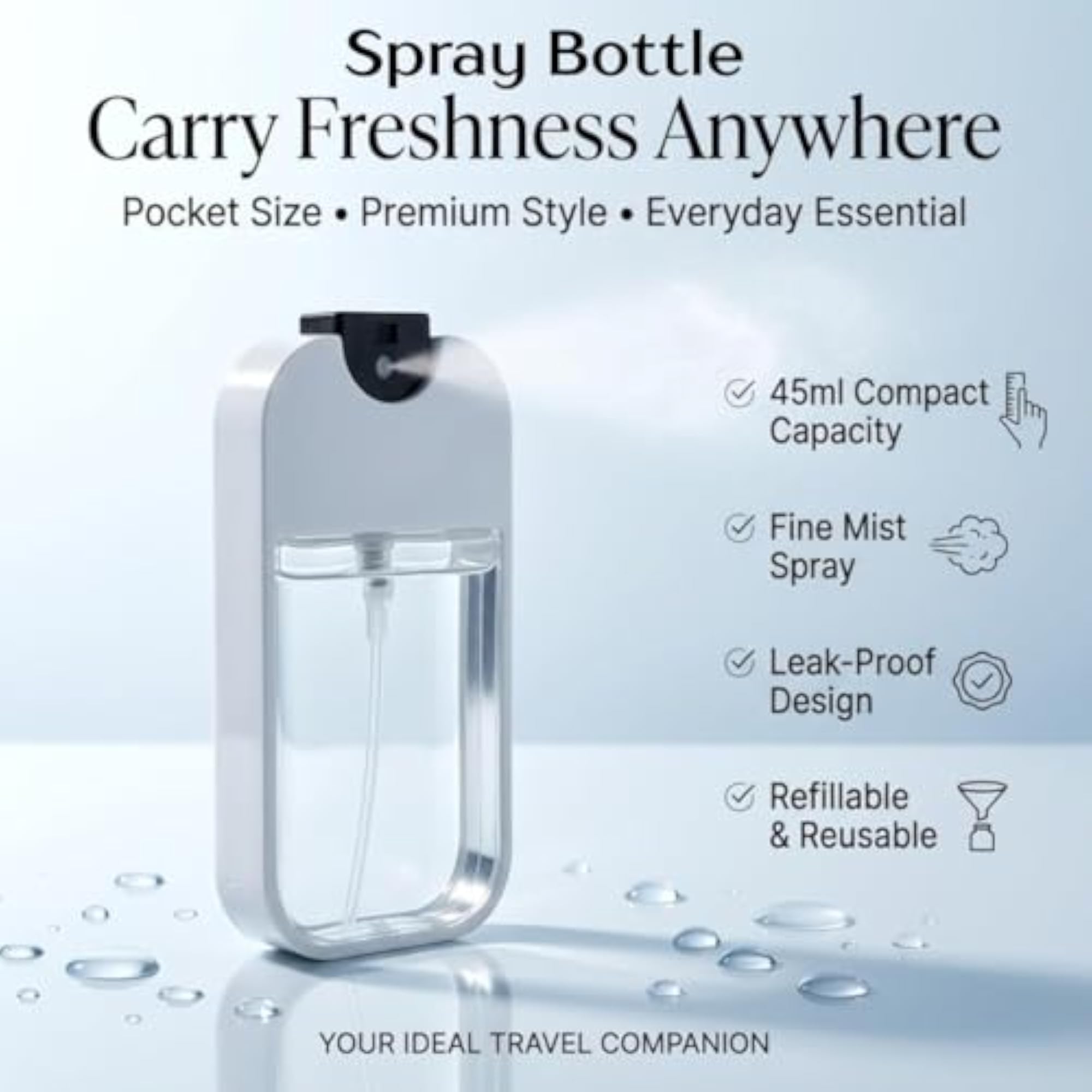 Portable Spray Bottle 45ml, Refillable Atomizer