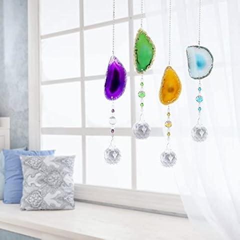 icyant 4 PCS Atrapasoles de Cristal, Agada Hecha a Mano Chime Adornos de Cristal Suncatcher Colgantes de Cristal de Colores Bola de Prisma de Cristal Decoración para Ventana Coche Jardín Casa Cover