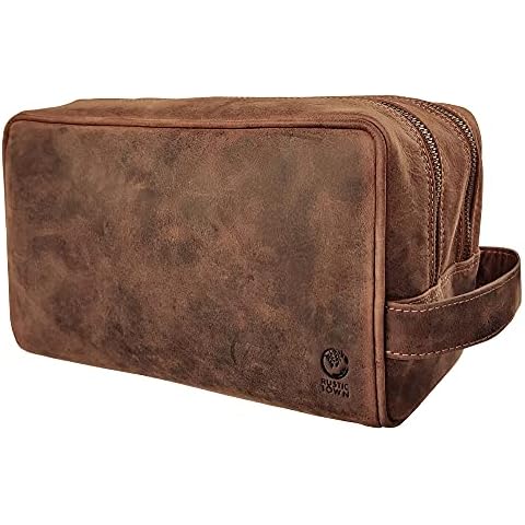 Genuine Leather Handmade Travel Toiletry Bag - Wash Bag, Shaving Kit & Make Up Kit - Travel Gift for Men & Women by Rustic Town Cover