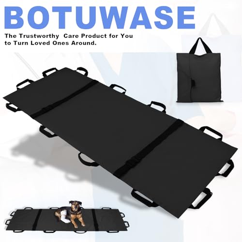 Image of Portable Transport Stretcher with 12 Handles，Dog Stretcher & Gurney with Carrying Bag Patient Animal Mover Travel Size Emergency Casualty Evacuation-Capacity 400lbs (Black)