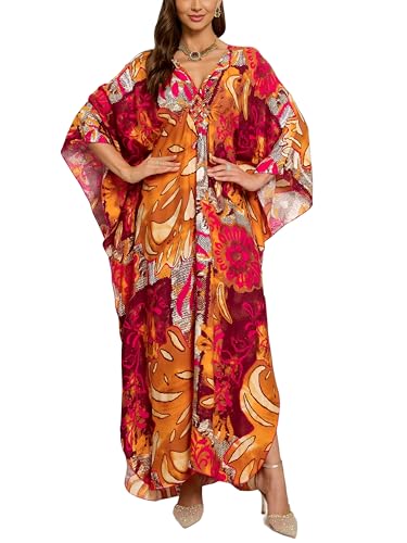 Image of KEYLORTING Plus Size Kaftan Dress Women, African Moo Moo Print Caftan, Batwing Dress, Beach Cover Up for Party and Loungewear