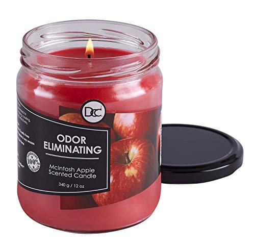Odor Eliminating Highly Fragranced Candle - Eliminates 95% Of Pet, Smoke, Food, And Other Smells Quickly - Up To 80 Hour Burn Time - 12 Ounce Premium Soy Blend (Mcintosh Apple) #TOP2