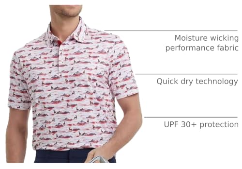 Image of M MAELREG Mens Golf Shirt Short Sleeve Dry Fit Print Moisture Wicking Performance Patterns Collared Polo Shirt