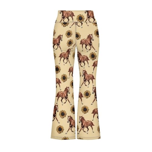Image of Girls Leggings Floral Print High-Waisted Flared Pants 5-14 Years