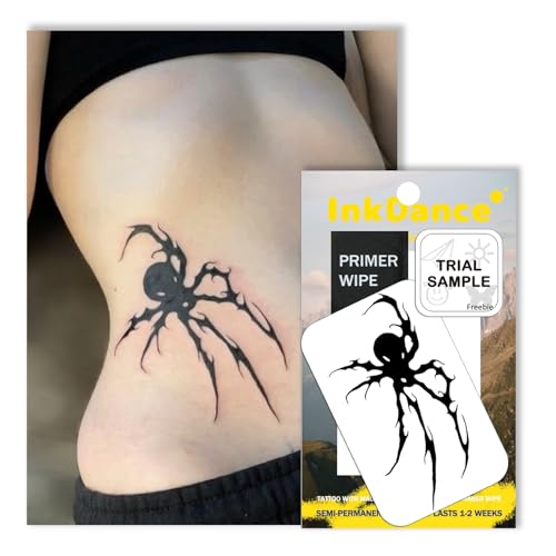 InkDance Semi-Permanent Tattoo Cyber Sigilism Neo-Tribal Spider Long Lasting Temporary Tattoos Waterproof Plant-Based Ink Lasts 1-2 Weeks Color Develops in 24 Hours D271