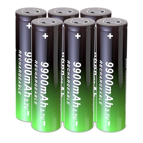 ABCTOY 6 Pack 3.7V 9900 mAh Rechargeable Battery Flat Top Upgrade Capacity Batteries for Flashlights Solar Lights Headlamp Remote Control