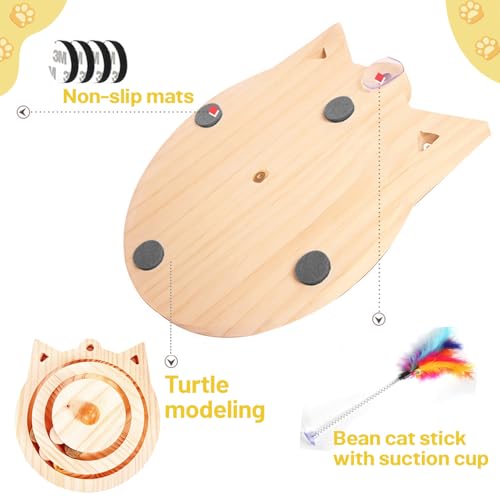 Honicemar 2-Layer Tower Wooden Cat Toy with Ball and Track, Cat Roller Toys Interactive with 3 Types of Balls - Image 3