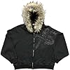 Generic Unisex Y2K Hoodies with Fur Hood Zip-Up Cotton Hooded Pullover with Zipper Hip Hop Punk Street Rock Goth Lightweight Sweatshirt, black, S #2