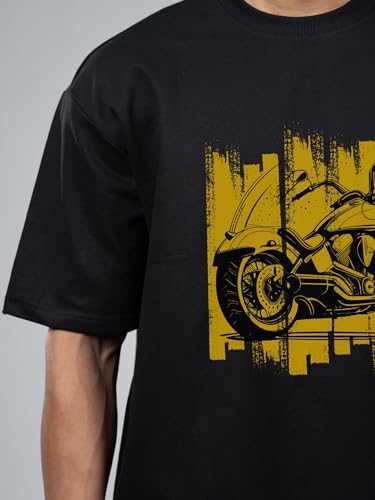 Image of T-Shirt for Men - 100% Cotton Ladakh Motorcycle Rider Half Sleeve Round Neck Graphic Print | Regular & Oversized Fit | 180 /220 GSM | S-5XL | Black, Navy Blue, Olive, Red, White