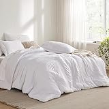 Bedsure Full Size Striped Seersucker Bedding Set, 7 Pieces, Soft Lightweight Down Alternative Comforter, White, 86 x 82 Inch