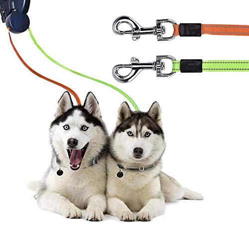 Gobesty Doppelte Einziehbare Hundeleine, 3M Flexible Einziehbare Hundeleine Doppelleine fur Zwei Hunde mit LED Licht und Müllbox für Zwei Hunde (Weniger als 11,4 kg (25 lbs) pro Hund)