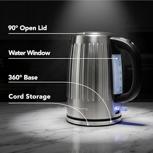 Image of OVENTE 1.7L Stainless Steel Electric Kettle, 1750W Power, Silver KS711S | Fast Boiling Heater, BPA Free, Cordless Body Design, Auto Shut-Off, Boil-Dry Protection, Indicator Light and Removable Filter
