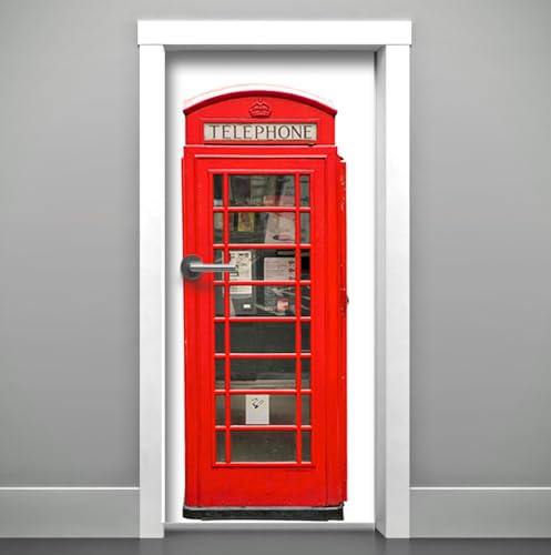 DoorPix 36x80 Door Mural Wrap Luster Semi-Gloss Bubble Free Classic Red Telephone Booth in London - Peel and Stick - Easy-to-Clean, Durable