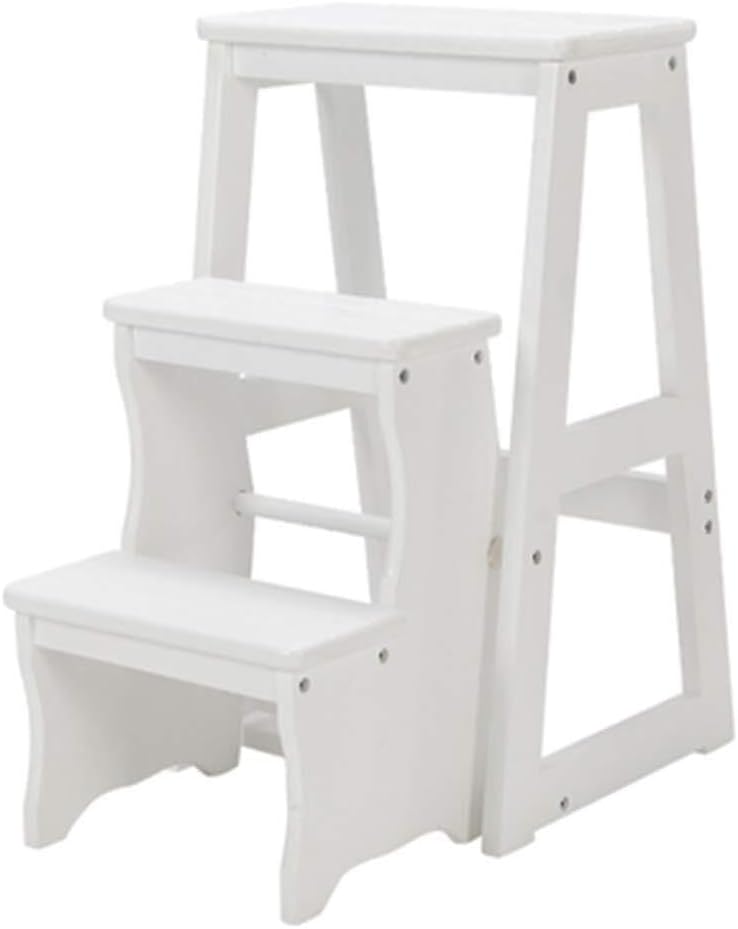 Solid Wood Folding Step Stool Chair, 3-Step Portable Ladder with Anti-Slip Feet, Multi-Functional for Home, Office, Library – Pine