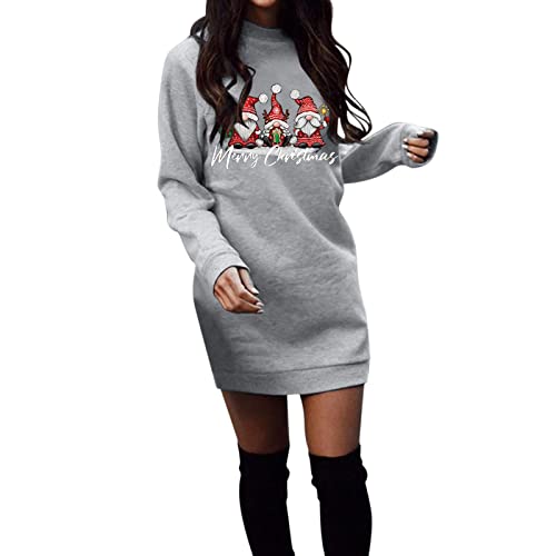 MBBYLIVES Femme Sweat à Capuche Robe Chic Automne Hiver Hoodie Sweatshirt à Manches Longues Imprimé Robes Pull Tunique Hoodie Grande Taille Épais Pull Moche de Noel Cover
