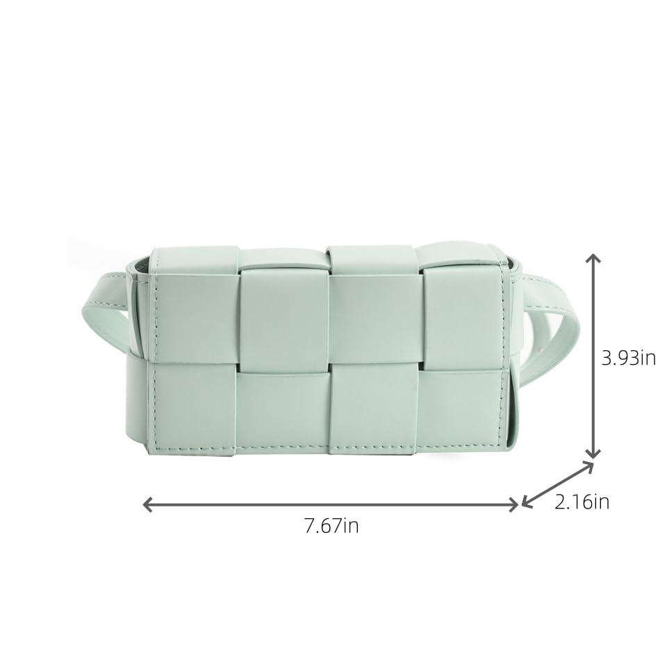 Image of Mini Woven Crossbody Bag for Women, Square Shoulder Handbag Leather Clutch Purse Cute Fanny Packs with Adjustable Belt