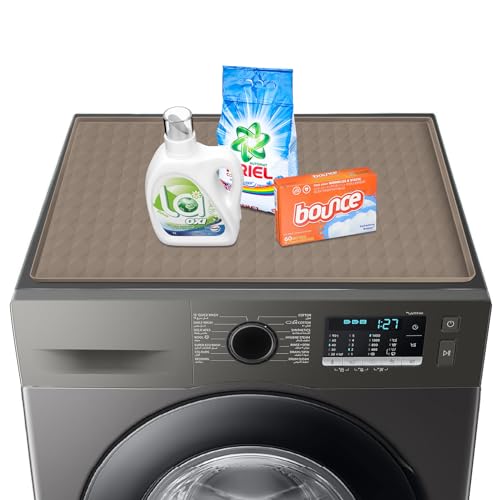 Garolue Washer and Dryer Covers for the Top, 23.6'' x 19.7'' Silicone Rubber Mat for Laudry Machine & Dryer,Non-slip Heavy Duty Waterproof Washable Top Protector Mat Pad for Laundry & Kitchen,Apricot