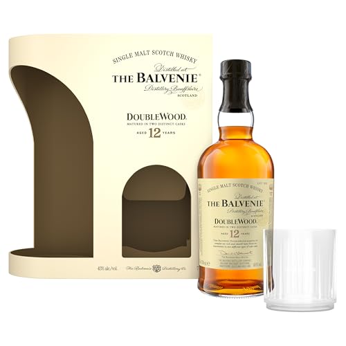 The Balvenie DoubleWood 12 whisky de malta escocés, 70cl, set de regalo con vaso de whisky exclusivo