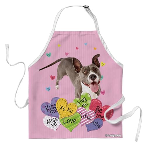 GABSHAIM Pitbull Dog Chef Kitchen Apron Pink Heart Valentines Wedding