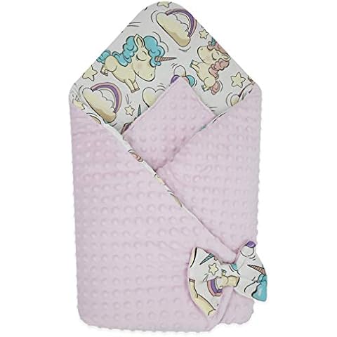 BlueberryShop Minky Fleece Baby Swaddle Wrap Car Seat Blanket, Two-Sided Sleeping Bag for Newborns, Intended for Kids Aged 0-3 Months, Baby Shower, 78 x 78 cm, White Unicorn Cover