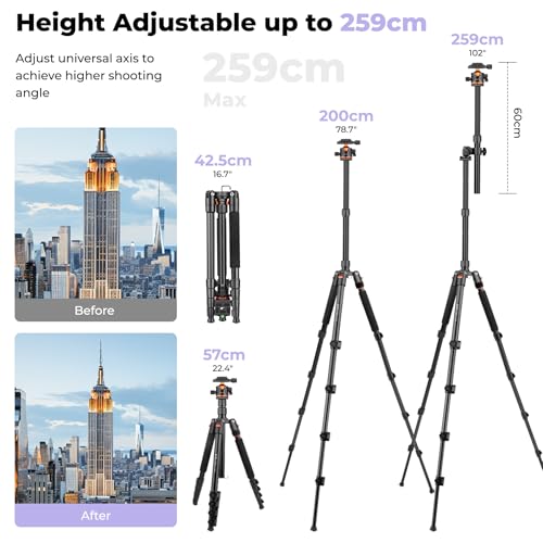 Image of Victiv 256 cm Aluminium Camera Stand, 2-in-1 Tripod Monopod with 360 Panoramic Ball Head, Horizontal Overhead Camera Stand for Video Shooting, Compatible with DSLR Canon Nikon Sony iPhone, Android