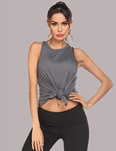 Womens Loose Fitting Tanks for Working Out Cotton Racerback Exercise Gym Long Active Tops Gray XX-Large - Thumbnail 2