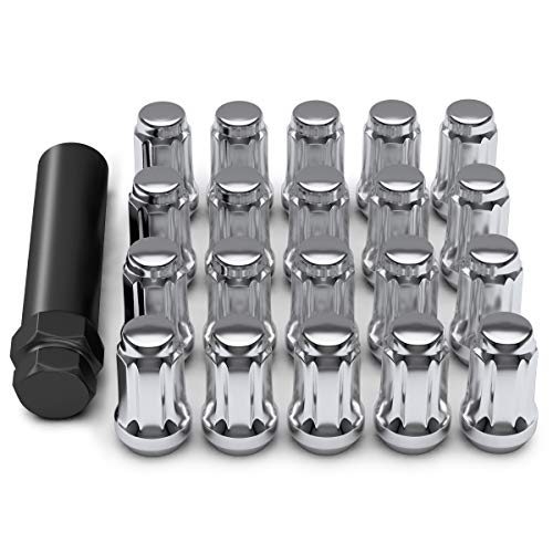 A-KARCK Lug Nuts M12x1.5, Chrome Acorn Wheel Nuts Closed End 20PCS with 1 Lug Nut Key, Cone Seat 1.38  Long 3 4  Hex