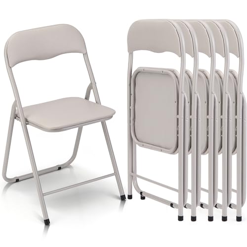 GAOMON Folding Chairs 6 Pack, Outdoor & Indoor Event Portable Metal Folding Chairs with Cushion, Non-Slip Feet Pads Stackable Chairs, Off-White