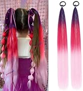 Purple Pink Ombre Ponytail Extension with Hair Tie Festival Colored Ponytail Hair Extensions for ...