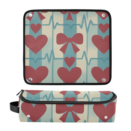 Bolsa de viaje para herramientas de cabello con almohadilla resistente al calor impermeable para rizador, plancha, alisador y rizadores, diseño portátil Retro_Heart_Health miniatura 3