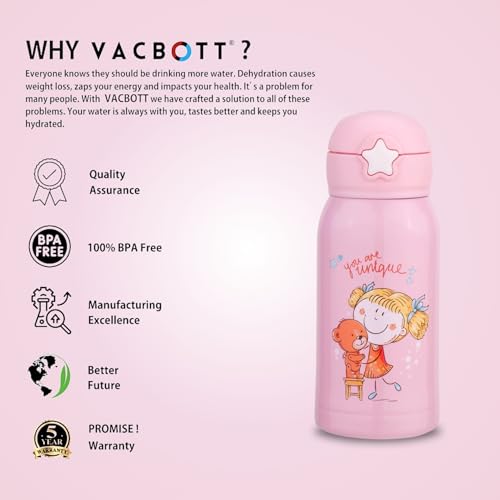 Image of Clay Craft VACBOTT Kids Double Walled 18 Hours Hot and 24 Hours Cold Water Bottle-550ML, 2-Piece Steel Bottles for Travelling|BPA-Free|Leak Proof|BIS Certified|1Year Limited Warranty