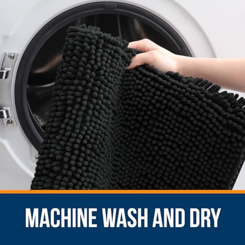 Image of OLANLY Bathroom Rugs Sets 2 Piece, Soft Absorbent Chenille Bath Mats Area Rug Set, Non-Slip, Quick Dry, Machine Washable Bath Mats for Bathroom, Home Decor Accessories (30 inchx20 inch+24 inchx16 inch, Black)