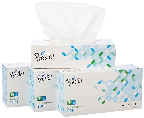Image of Presto! 2 Ply Facial Tissue Paper,100% Natural Virgin Paper-Pack Of 4(100 Pulls Per Box)