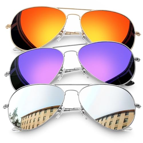 Joopin Bulk Stylish Polarized Military Sunglasses for Men Women UV Protection, Red Aviation Sun Glasses, Big Purple Sunnies, Retro Silver Shades