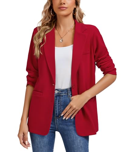 MINTLIMIT Long Sleeve Blazer Jackets for Women Shoulder Pad Button Front Notch Lapel Casual Lightweight Blazers with Pockets